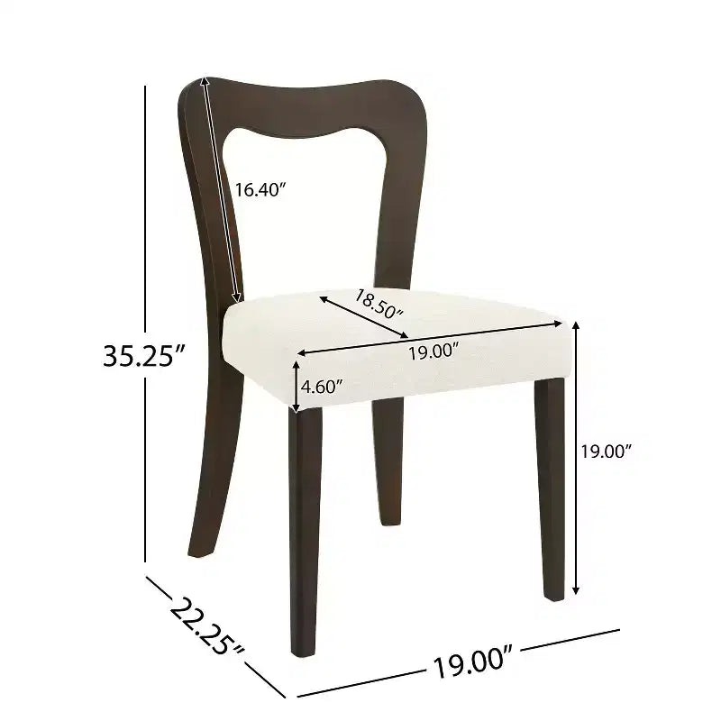 2er-Set Esszimmerstühle aus Gummibaumholz, gepolstert, mit geschwungener offener Rückenlehne, beige/dunkelbraun