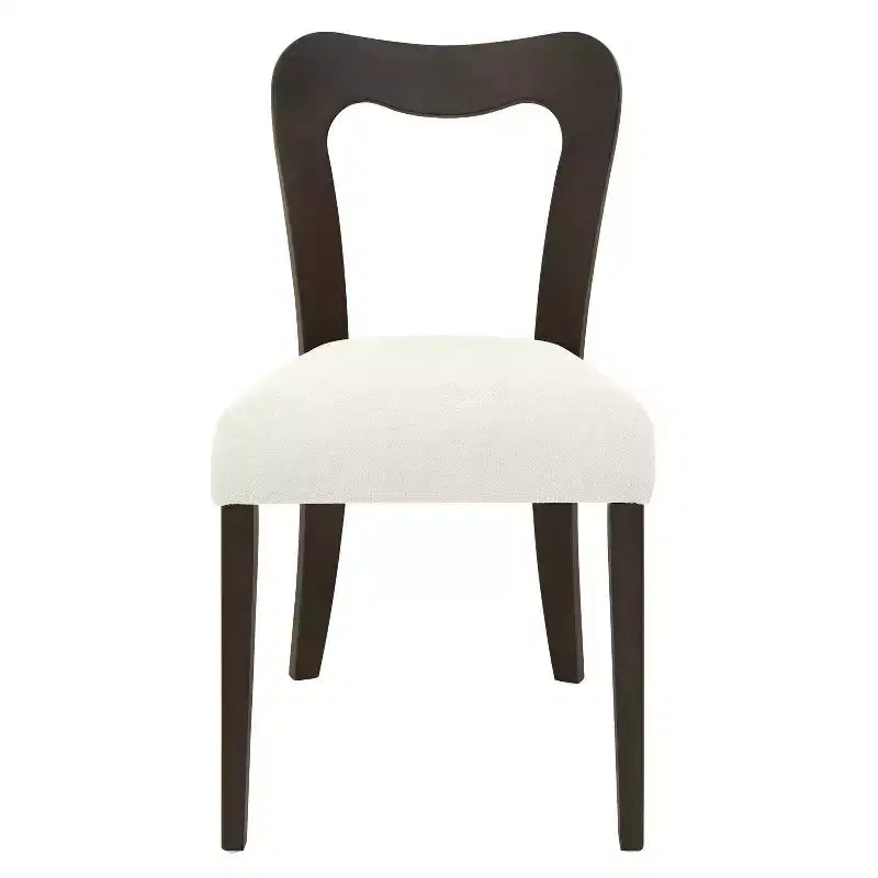2er-Set Esszimmerstühle aus Gummibaumholz, gepolstert, mit geschwungener offener Rückenlehne, beige/dunkelbraun