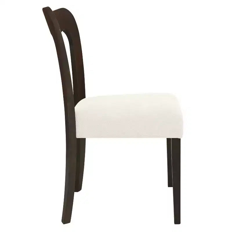 2er-Set Esszimmerstühle aus Gummibaumholz, gepolstert, mit geschwungener offener Rückenlehne, beige/dunkelbraun