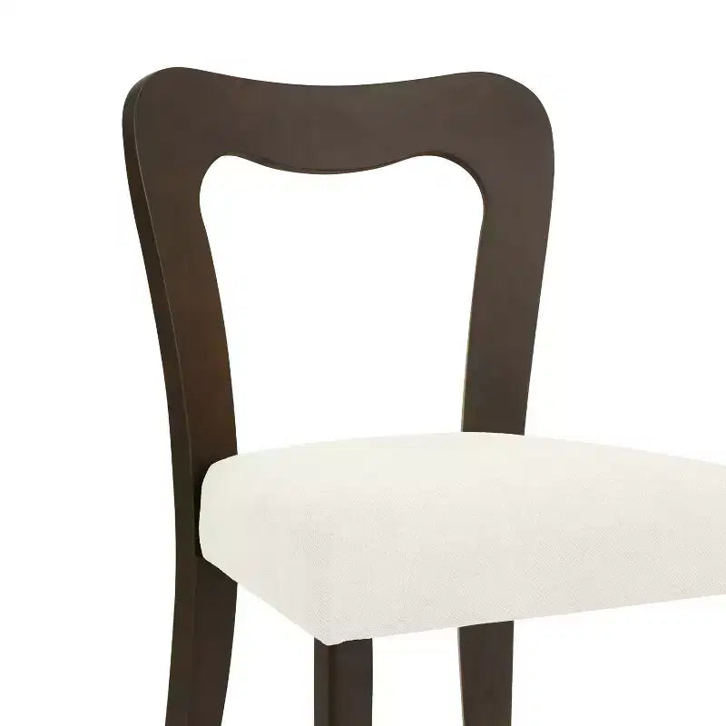2er-Set Esszimmerstühle aus Gummibaumholz, gepolstert, mit geschwungener offener Rückenlehne, beige/dunkelbraun