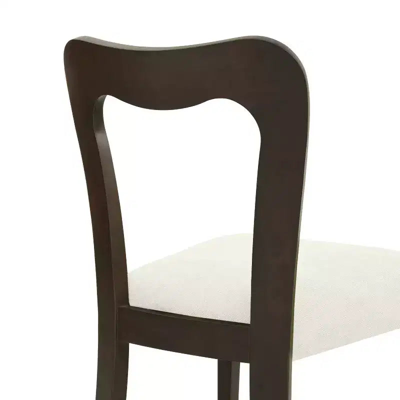 2er-Set Esszimmerstühle aus Gummibaumholz, gepolstert, mit geschwungener offener Rückenlehne, beige/dunkelbraun