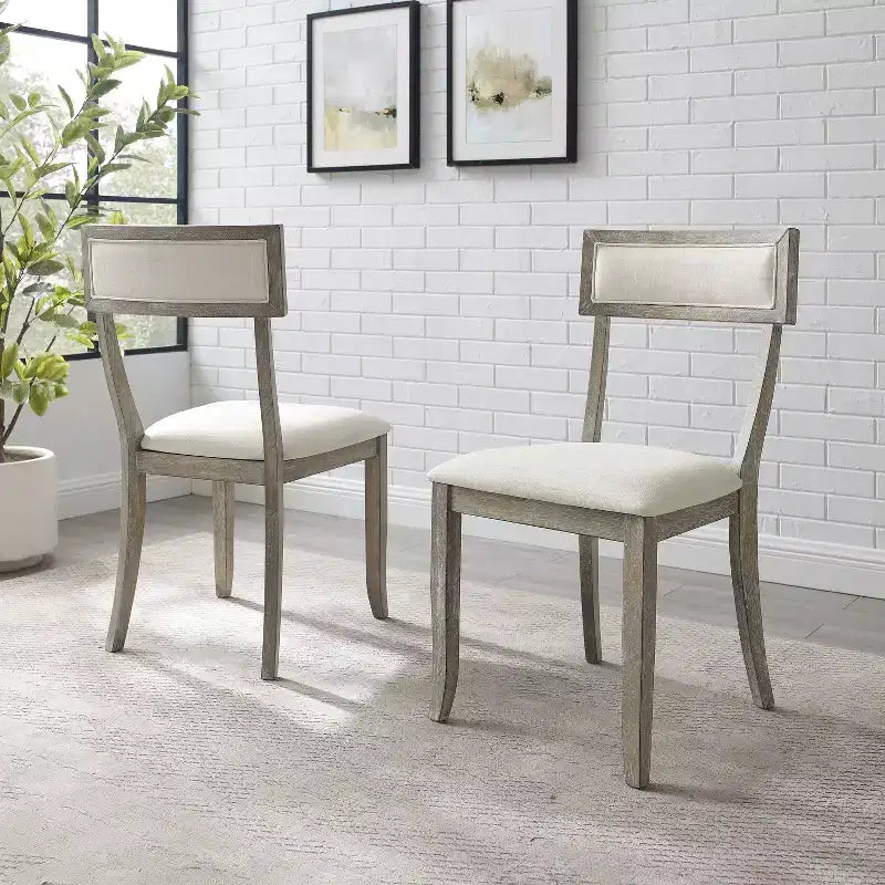Juego de 2 sillas de comedor de estilo rústico, gris lavado: tapizadas, patas de madera de caucho, acolchado de espuma