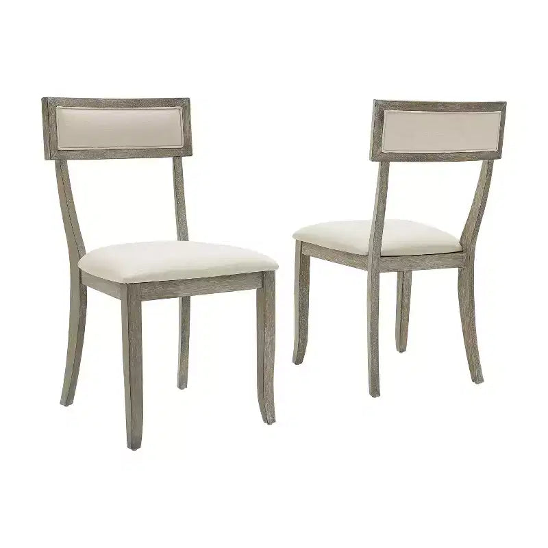 Juego de 2 sillas de comedor de estilo rústico, gris lavado: tapizadas, patas de madera de caucho, acolchado de espuma