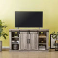 Mueble para TV con chimenea eléctrica y puertas corredizas, para televisores de hasta 60", MDF gris antiguo y herrajes de níquel, organizador de cables