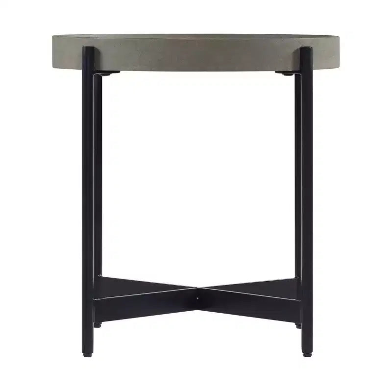 Table d'appoint ronde en bois de 20" avec revêtement effet béton gris, plateau élégant et robuste piètement en X