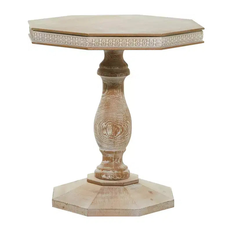 Table d’appoint de style maison de campagne en bois blanchi, marron, fabriquée à la main, aucun assemblage requis