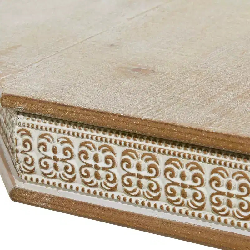 Table d’appoint de style maison de campagne en bois blanchi, marron, fabriquée à la main, aucun assemblage requis