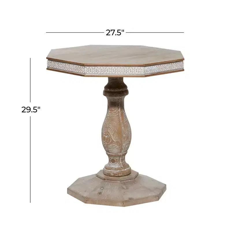 Table d’appoint de style maison de campagne en bois blanchi, marron, fabriquée à la main, aucun assemblage requis