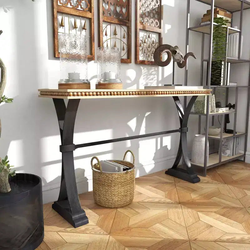 Table console industrielle en bois, marron