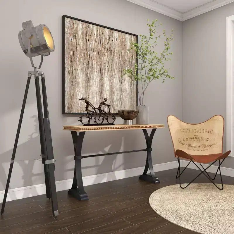 Table console industrielle en bois, marron