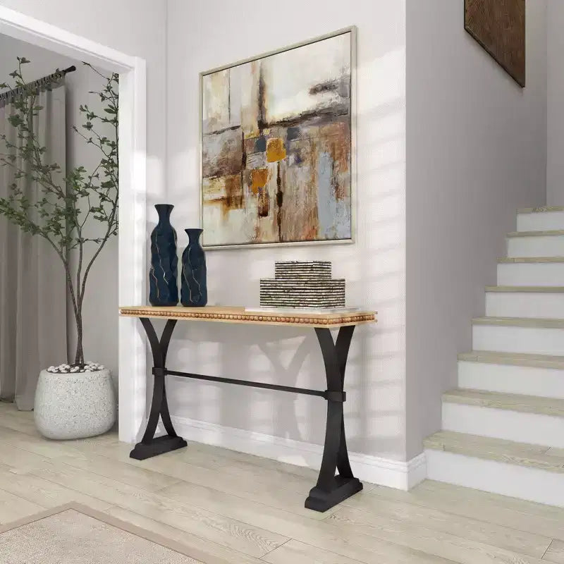 Table console industrielle en bois, marron