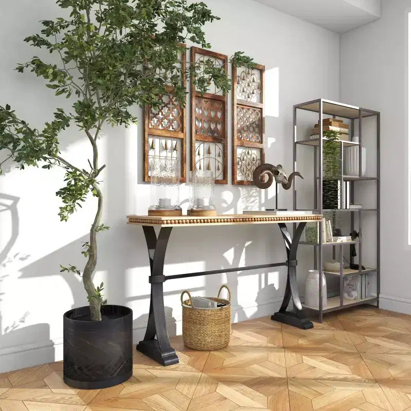 Table console industrielle en bois, marron
