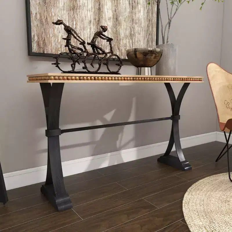 Table console industrielle en bois, marron