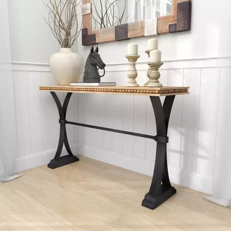Table console industrielle en bois, marron