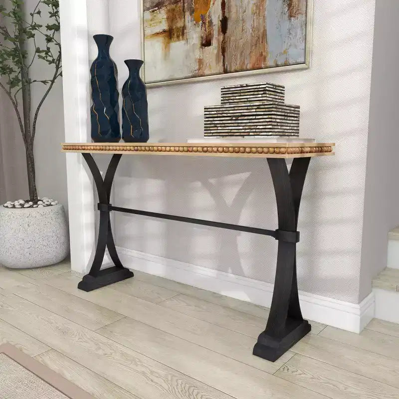 Table console industrielle en bois, marron