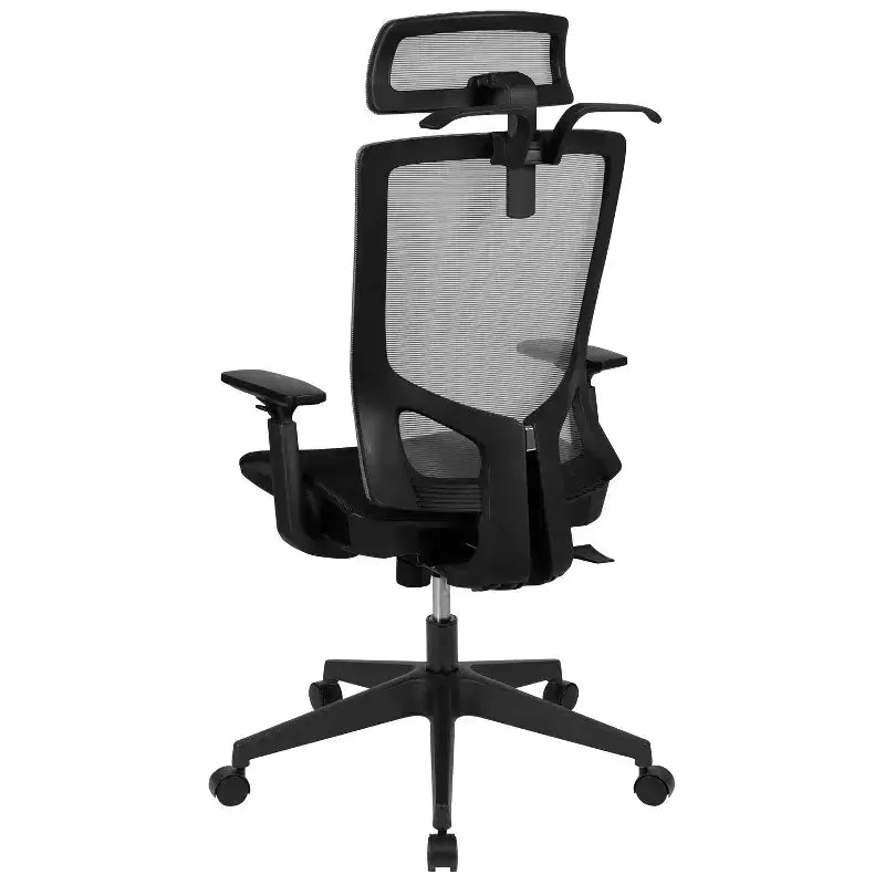 Ergonomischer Bürostuhl mit Netzbezug, Synchronmechanik, schwenkbarer, verstellbarer Kopfstütze, Lordosenstütze, Kleiderbügel und verstellbaren Armlehnen