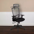 Ergonomischer Bürostuhl mit Netzbezug, Synchronmechanik, schwenkbarer, verstellbarer Kopfstütze, Lordosenstütze, Kleiderbügel und verstellbaren Armlehnen