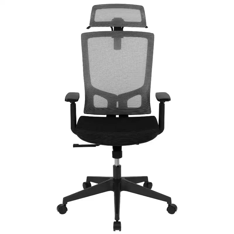 Ergonomischer Bürostuhl mit Netzbezug, Synchronmechanik, schwenkbarer, verstellbarer Kopfstütze, Lordosenstütze, Kleiderbügel und verstellbaren Armlehnen
