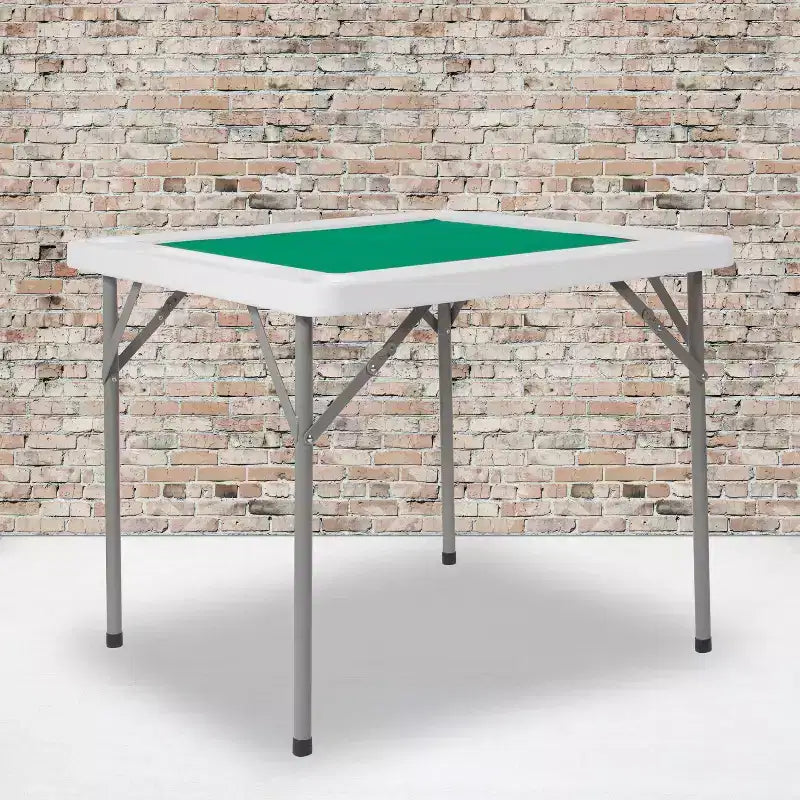 Mesa plegable cuadrada blanca para juegos de cartas, de 34.5, para 4 jugadores, con superficie de juego de fieltro verde y portavasos
