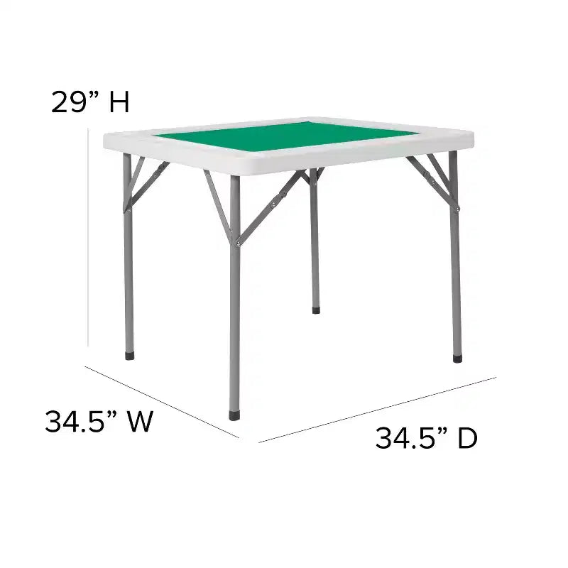 Mesa plegable cuadrada blanca para juegos de cartas, de 34.5, para 4 jugadores, con superficie de juego de fieltro verde y portavasos