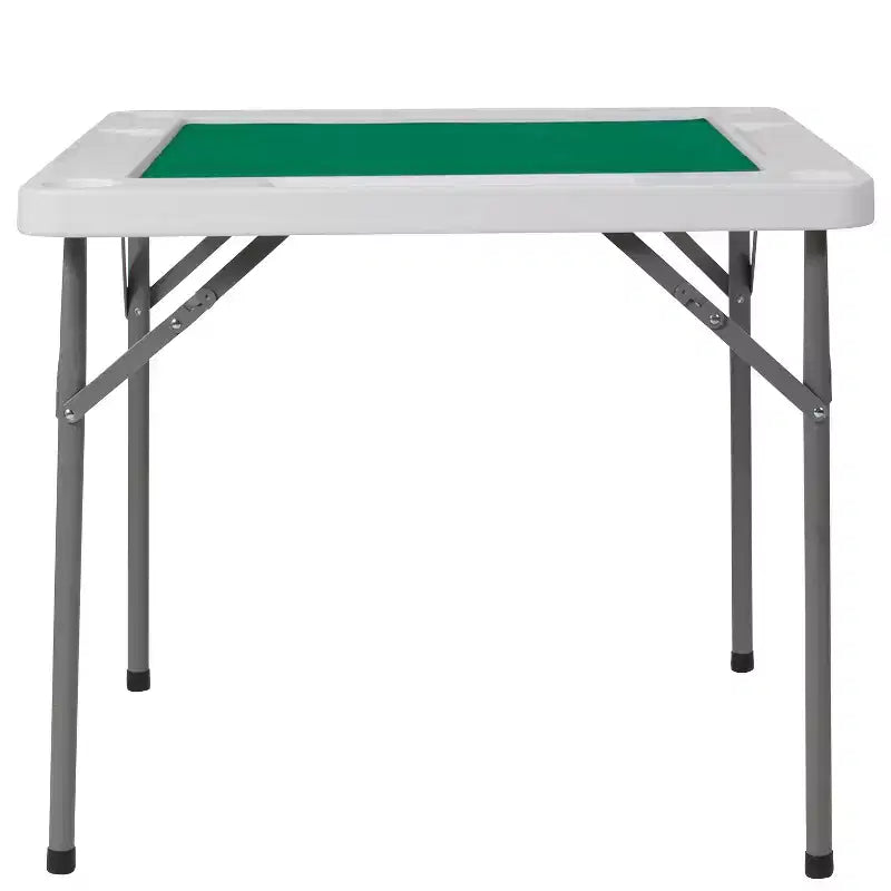 Mesa plegable cuadrada blanca para juegos de cartas, de 34.5, para 4 jugadores, con superficie de juego de fieltro verde y portavasos