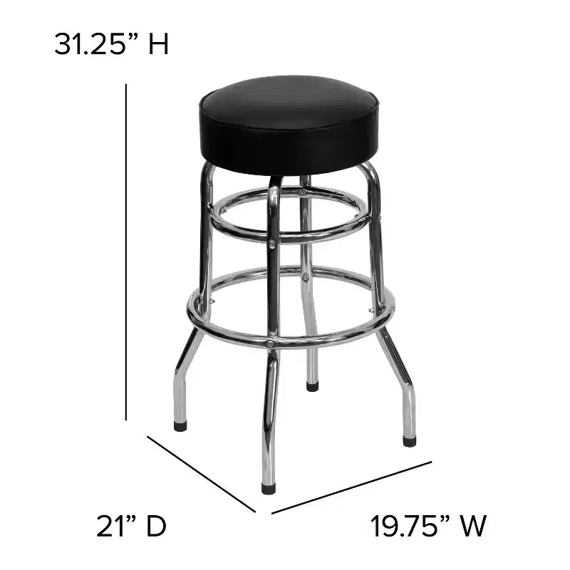 Retro-Restaurant-Barhocker aus Chrom mit Doppelring und ohne Rückenlehne