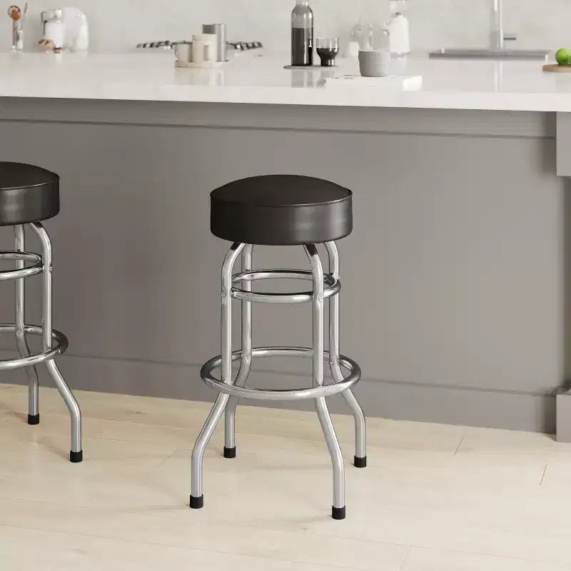 Retro-Restaurant-Barhocker aus Chrom mit Doppelring und ohne Rückenlehne