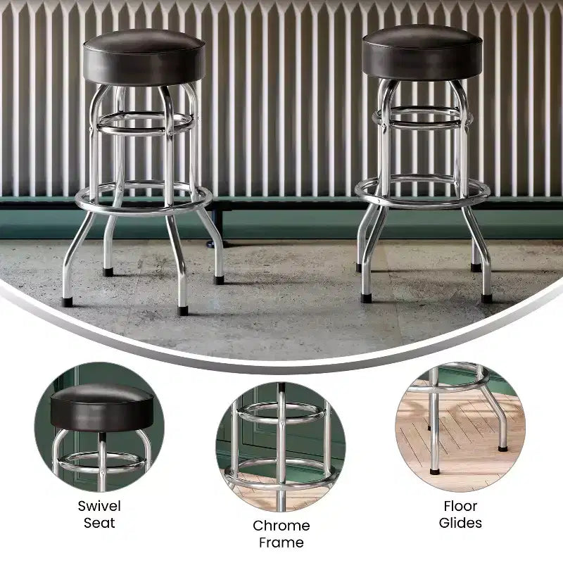 Retro-Restaurant-Barhocker aus Chrom mit Doppelring und ohne Rückenlehne
