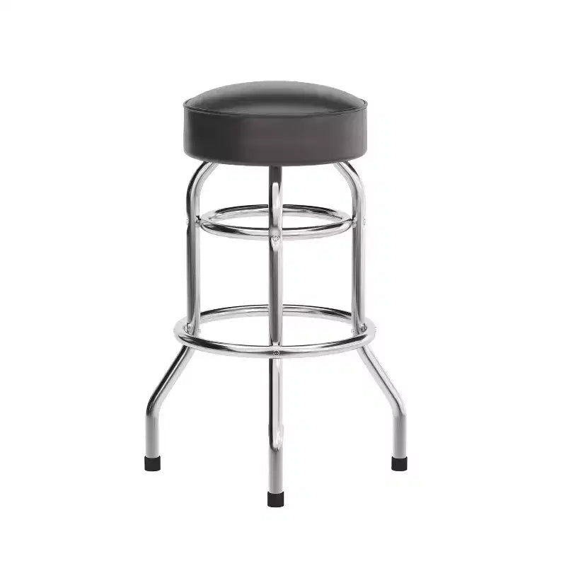 Retro-Restaurant-Barhocker aus Chrom mit Doppelring und ohne Rückenlehne