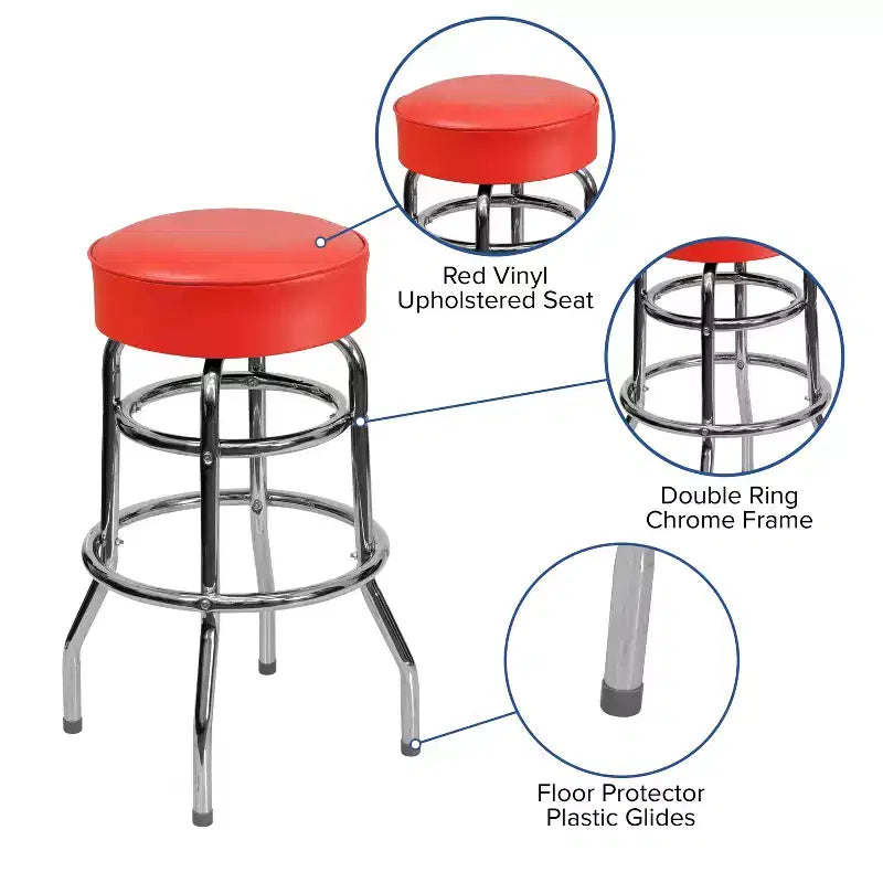 Retro-Restaurant-Barhocker aus Chrom mit Doppelring und ohne Rückenlehne