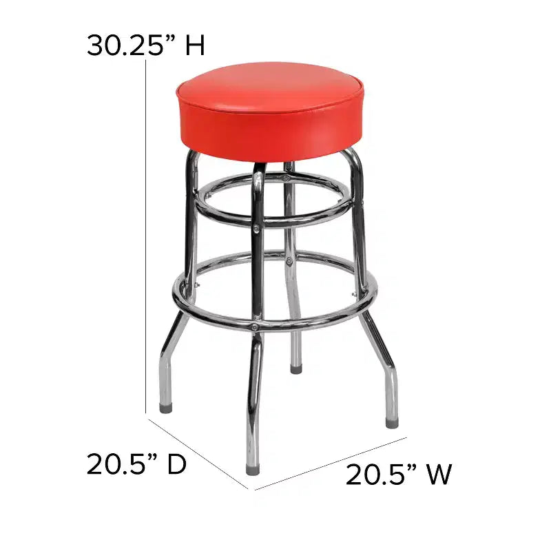 Retro-Restaurant-Barhocker aus Chrom mit Doppelring und ohne Rückenlehne