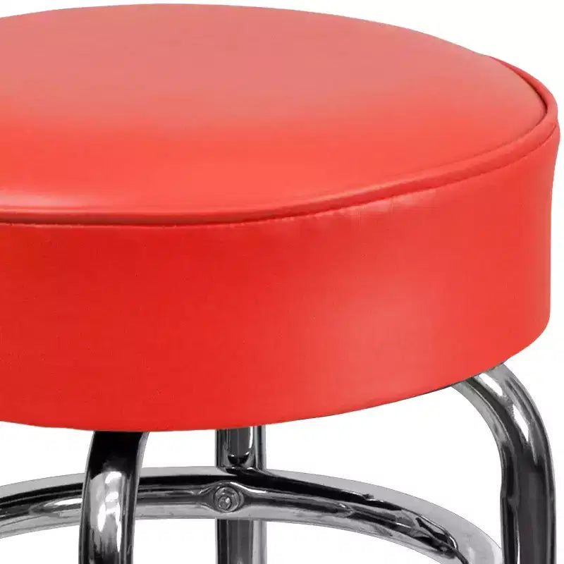 Retro-Restaurant-Barhocker aus Chrom mit Doppelring und ohne Rückenlehne
