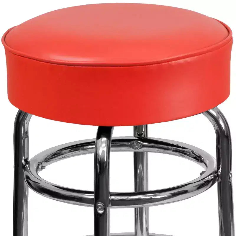 Retro-Restaurant-Barhocker aus Chrom mit Doppelring und ohne Rückenlehne