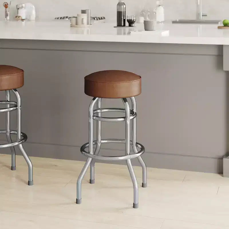 Retro-Restaurant-Barhocker aus Chrom mit Doppelring und ohne Rückenlehne