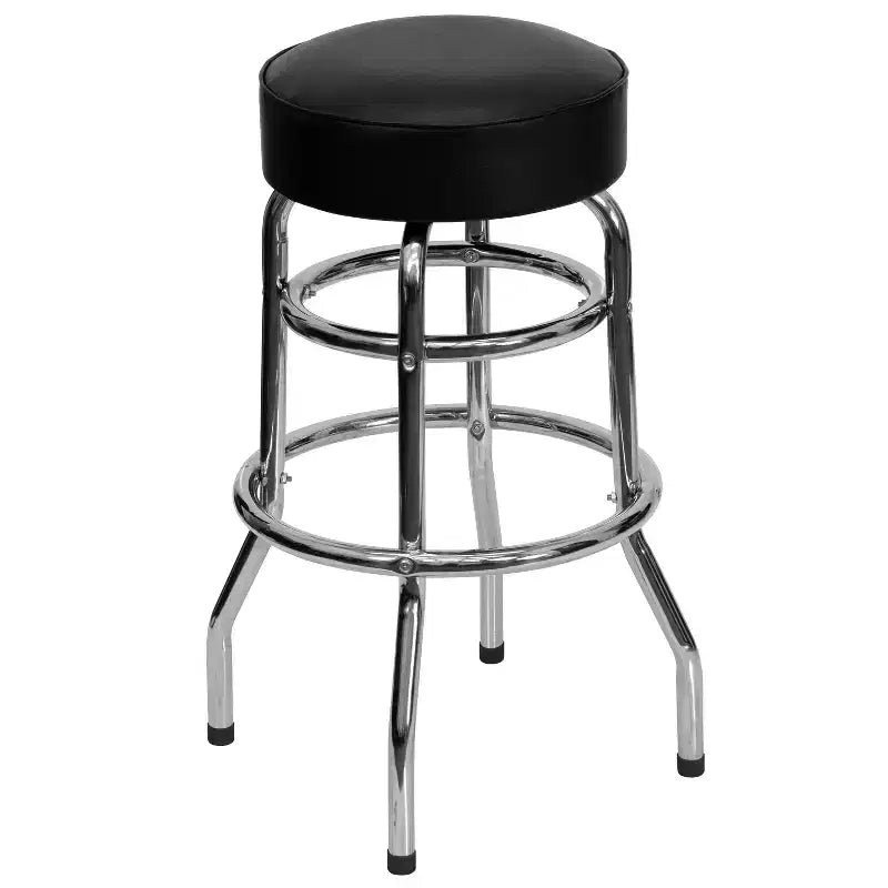 Taburete de bar retro sin respaldo, doble aro cromado, para restaurante