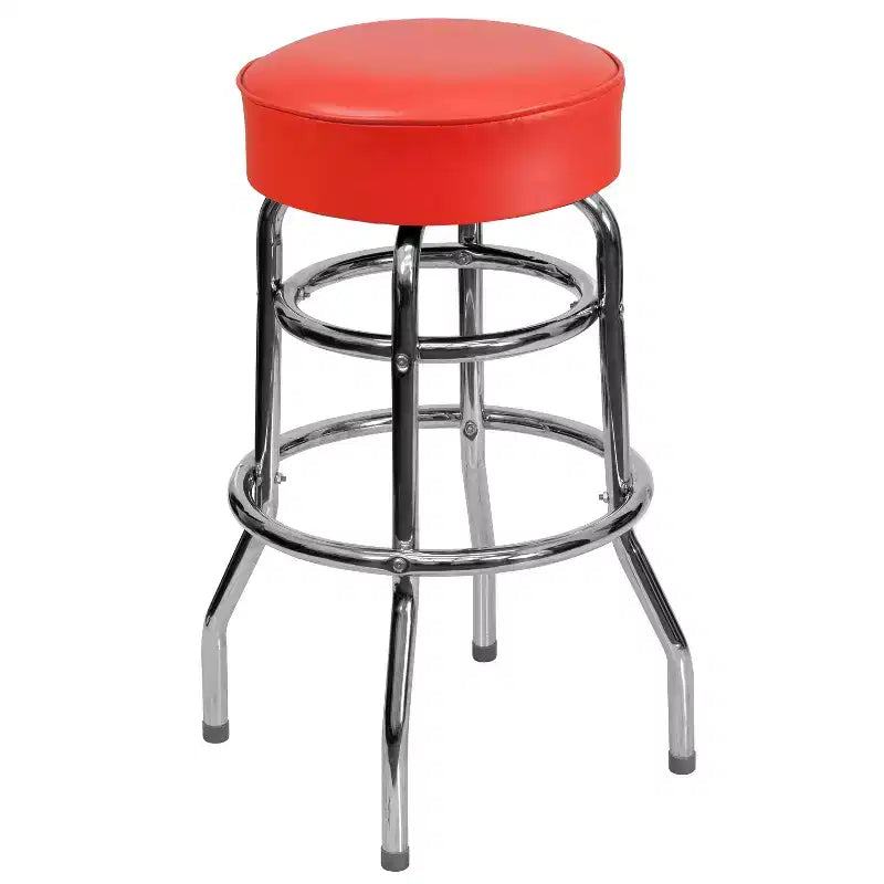 Taburete de bar retro sin respaldo, doble aro cromado, para restaurante