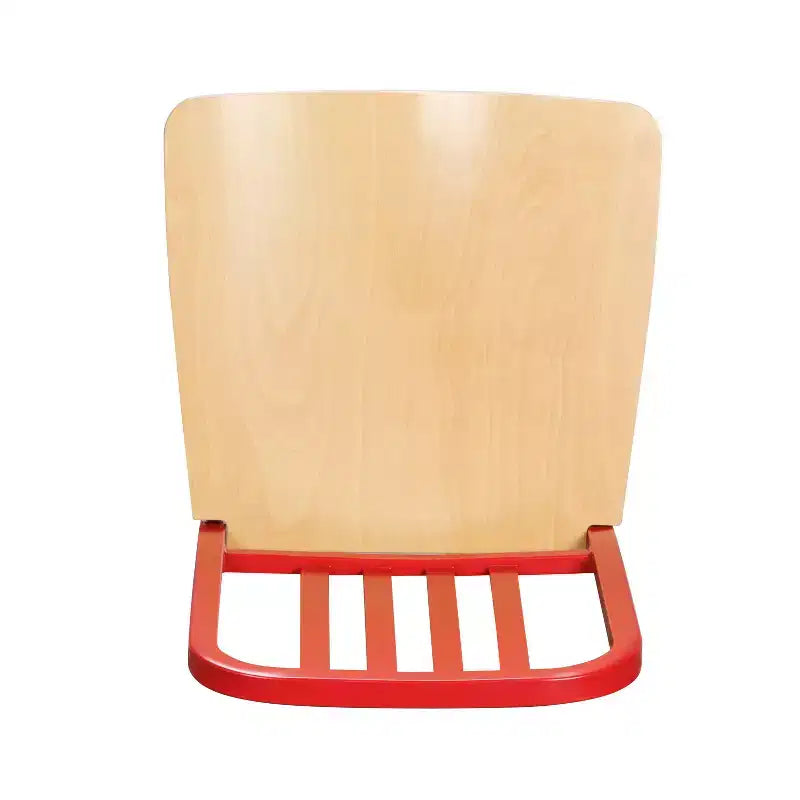 Tabourets de bar industriels, chaises hautes en métal rouge à dossier à lattes et assise en bois