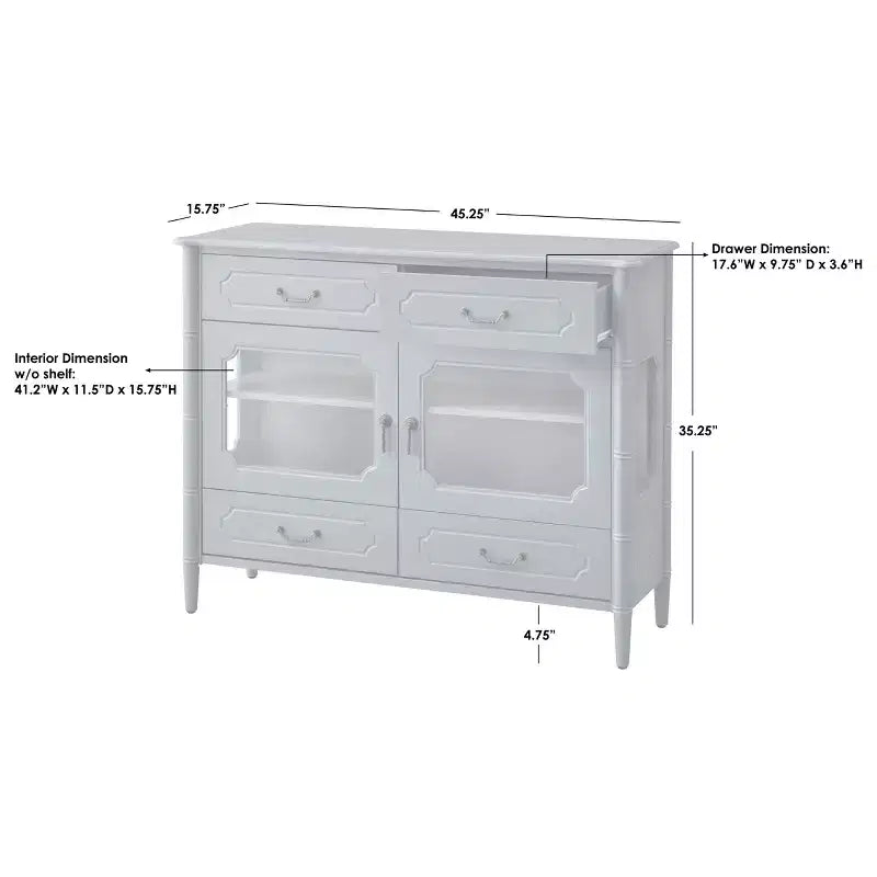 Vintage-Buffetschrank in Schwarz, Sideboard mit Glastüren und 4 Schubladen zur Aufbewahrung zu Hause