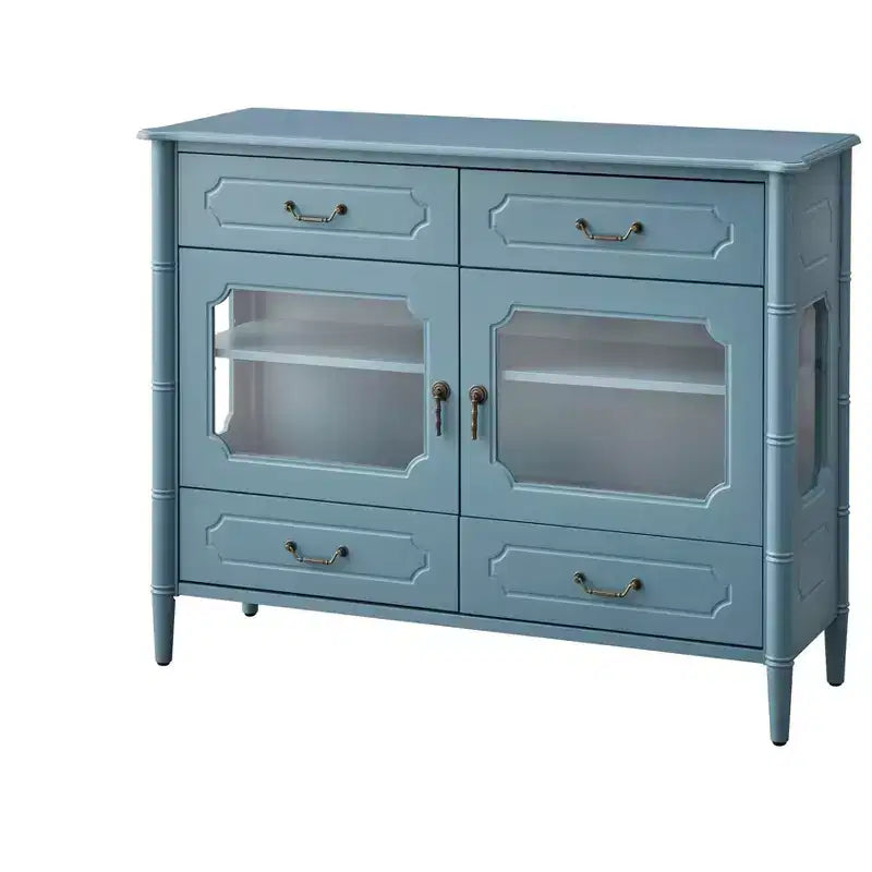 Vintage-Buffetschrank in Schwarz, Sideboard mit Glastüren und 4 Schubladen zur Aufbewahrung zu Hause
