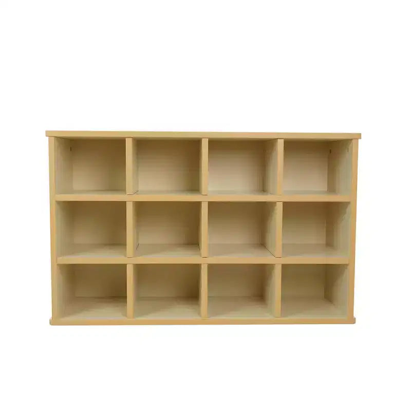 Meuble de rangement pour enfants à 24 casiers, finition stratifiée en bois d’érable amande