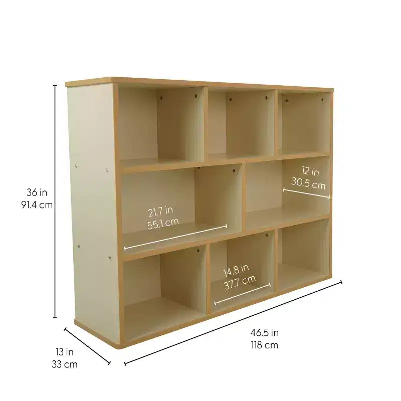 Meuble de rangement pour enfants à 24 casiers, finition stratifiée en bois d’érable amande